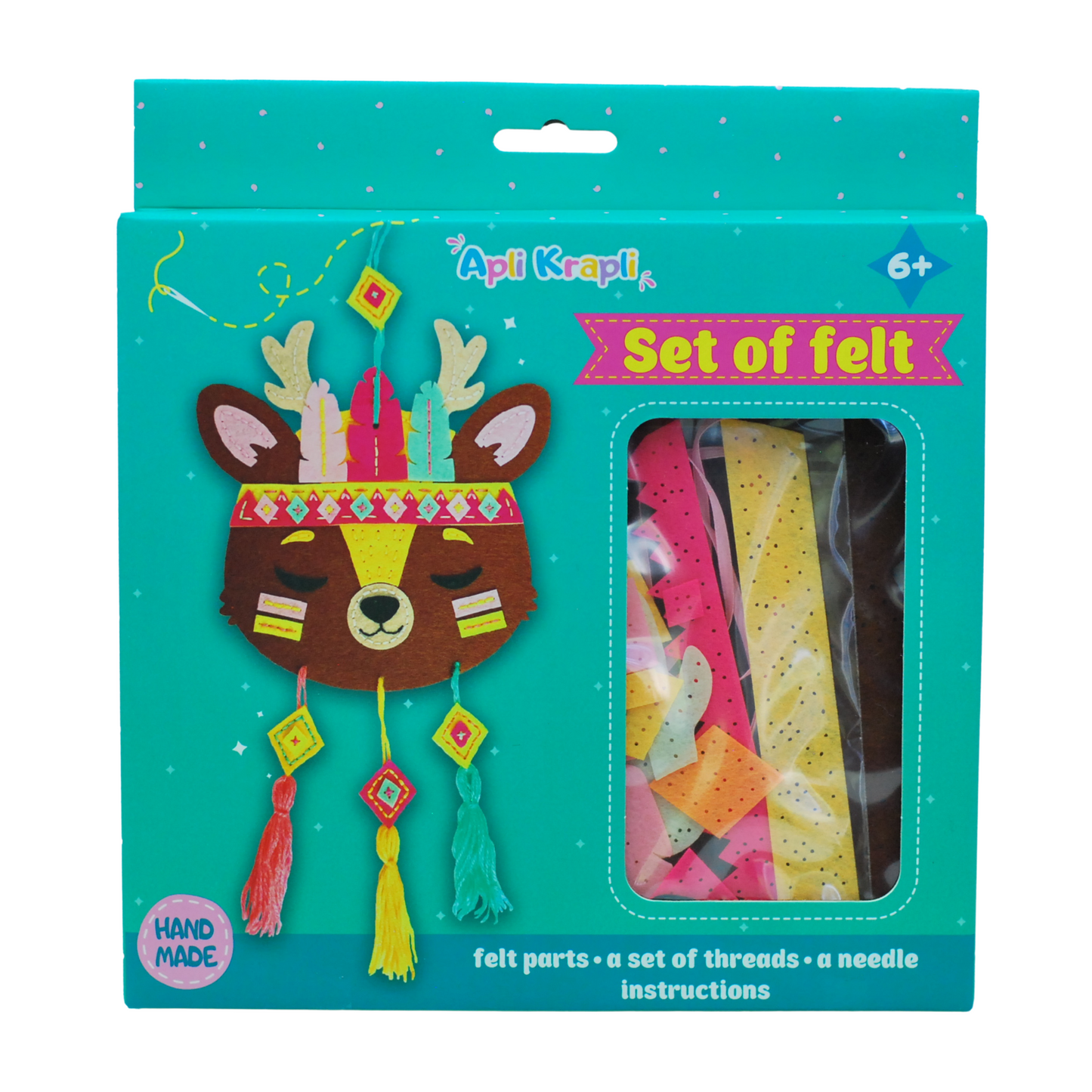 APLI Krapli - APLI Krapli Felt Wall Flag Sewing Kit Deer Precut Felt Thread & Safe Needle Ages 6+