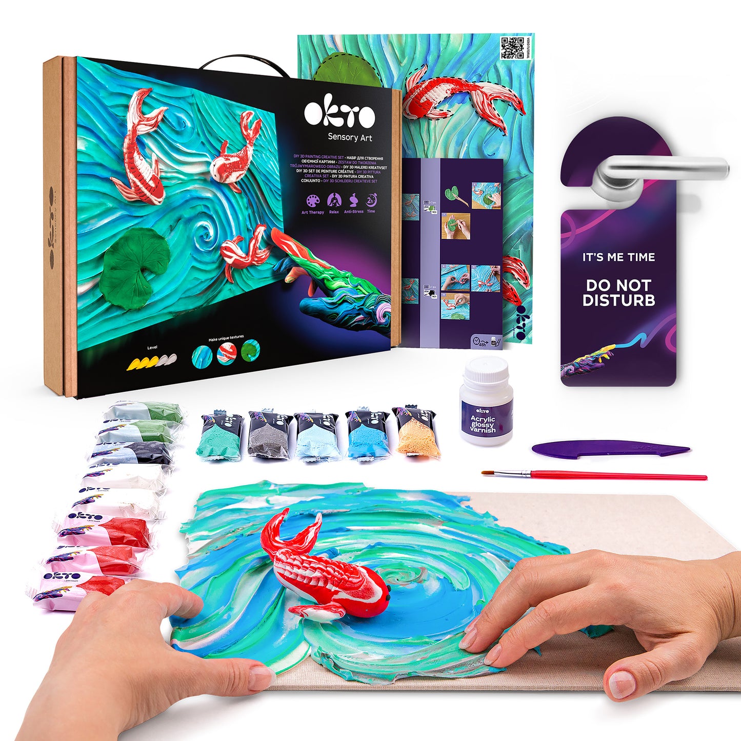 OKTO Sensory Art 3D Painting “Koi Carps” – 11.8” x 15.7” Canvas Kit