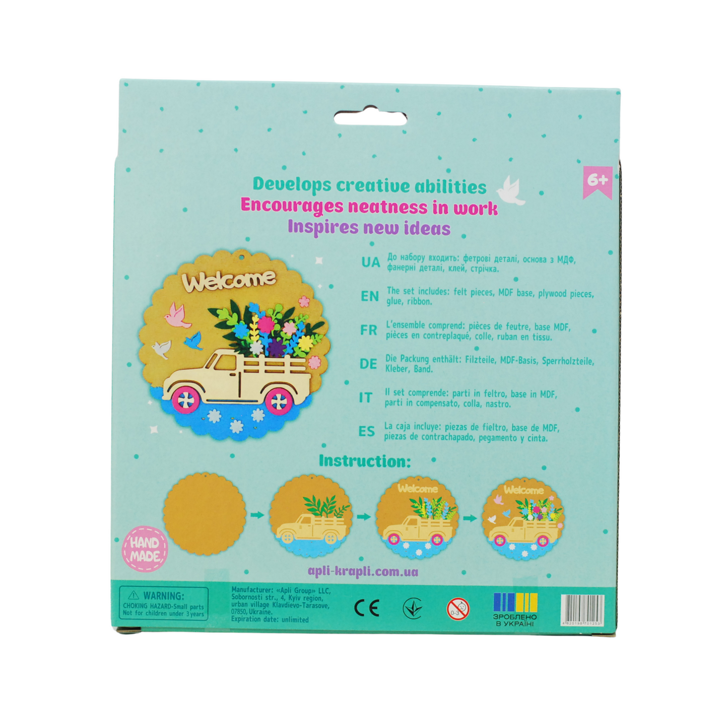 APLI Krapli - APLI Krapli Felt Applique Kit Welcome Kids Sewing Craft Precut Felt & Safe Needle Ages 6+