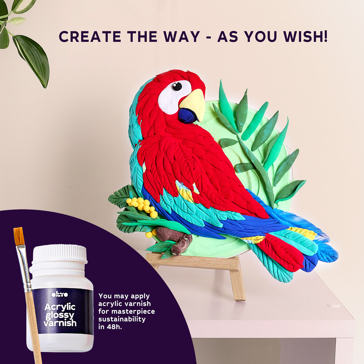 OKTO Air-Dry Clay 3D Painting Kit – 3D Picture Macaw (11.4 x 11.4 in)