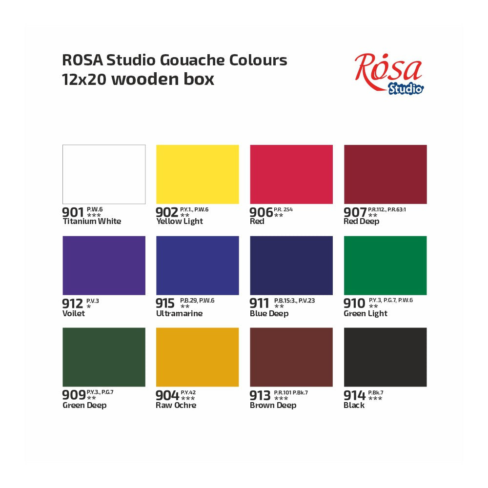Set of gouashe paints in wooden penal 12*20 ml, ROSA Studio