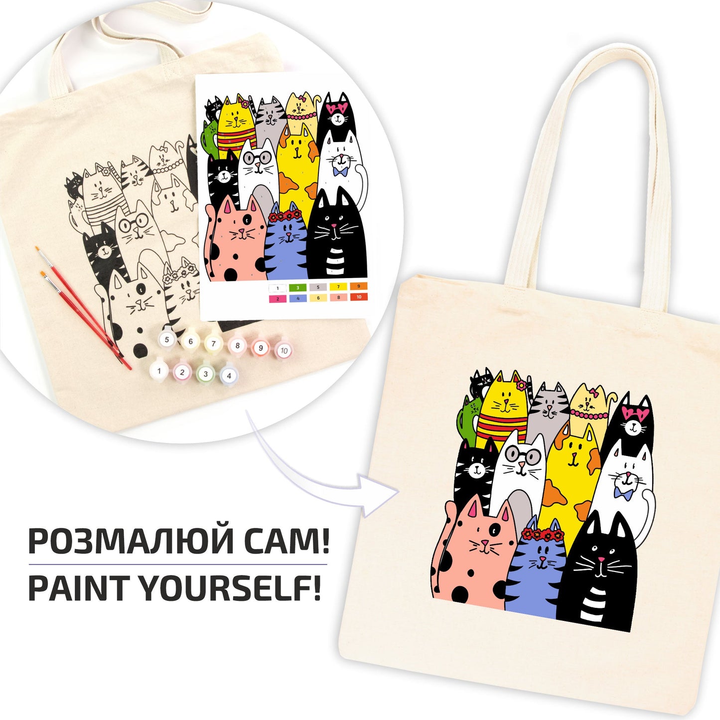 ROSATalent: Eco-Friendly Cotton Ecobag Coloring Kit – Cats Design (220 GSM, 38x42 cm)