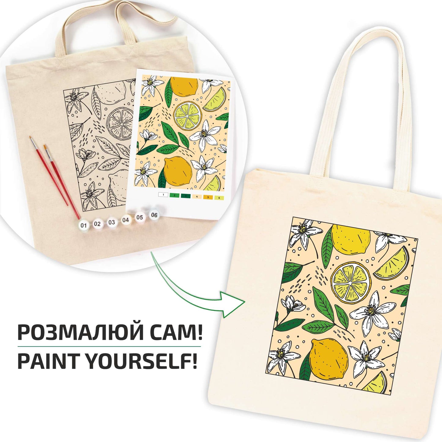 ROSATalent: Eco-Friendly Cotton Ecobag Coloring Kit – Lemons Design (220 GSM, 38x42 cm)