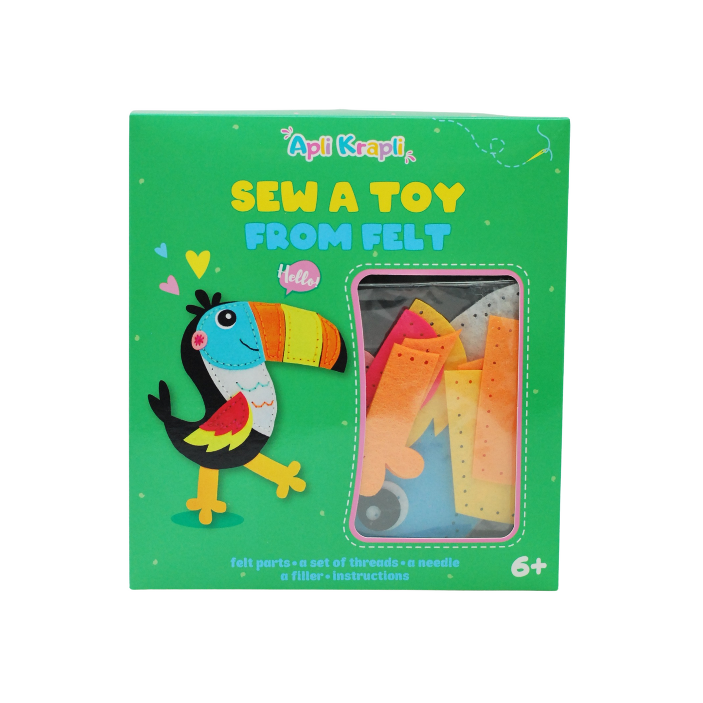 APLI Krapli - APLI Krapli Sewyourself Felt Toy Kit Toucan Precut Felt Stuffing Thread & Safe Needle Ages 6+