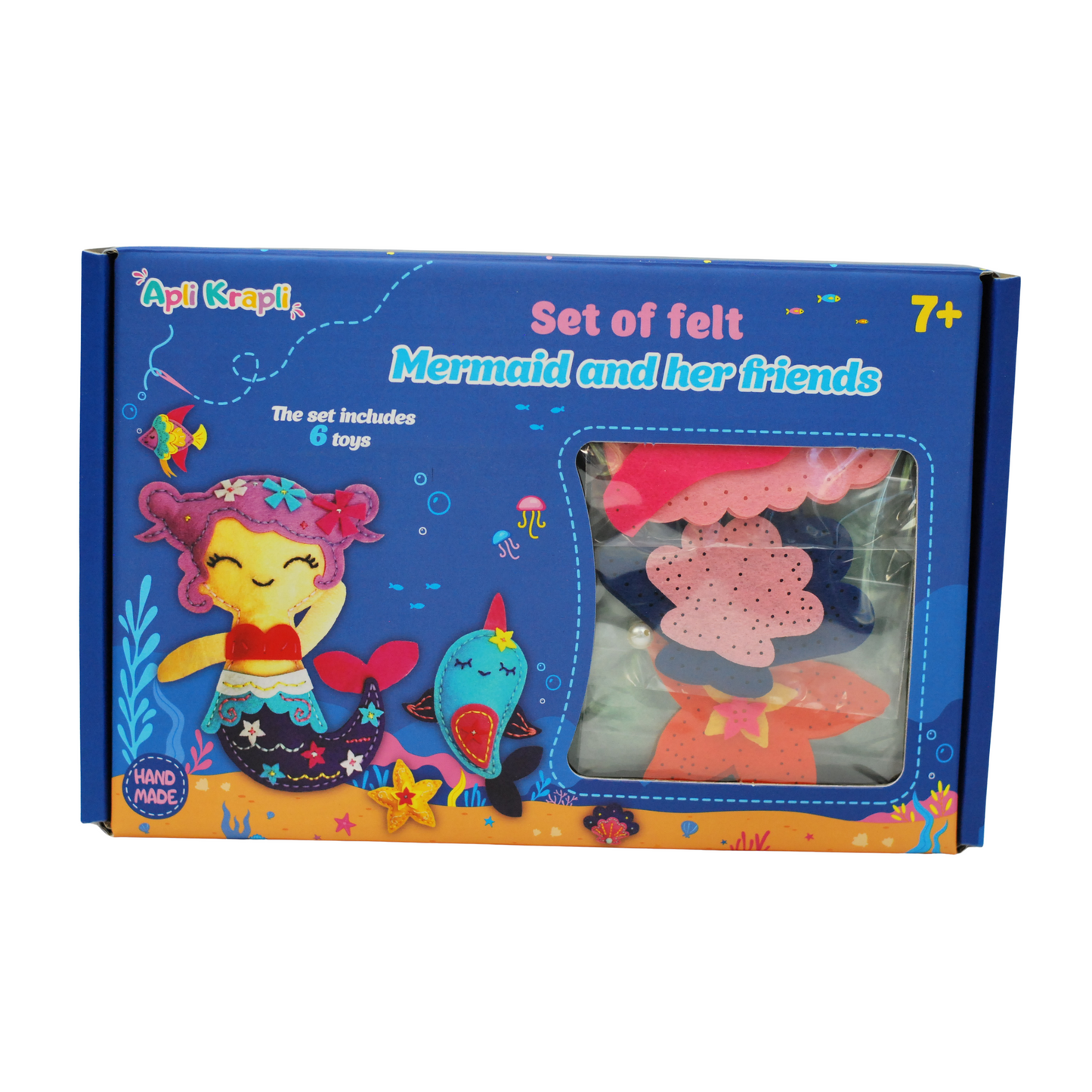APLI Krapli - APLI Krapli Sewyourself Felt Toy Kit The Little Mermaid And Friends Precut Felt Stuffing Thread & Safe Needle Ages 6+