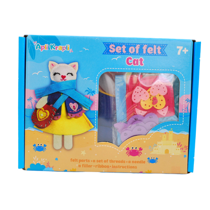 APLI Krapli - APLI Krapli Sewyourself Felt Toy Kit Toy Cat Precut Felt Stuffing Thread & Safe Needle Ages 6+