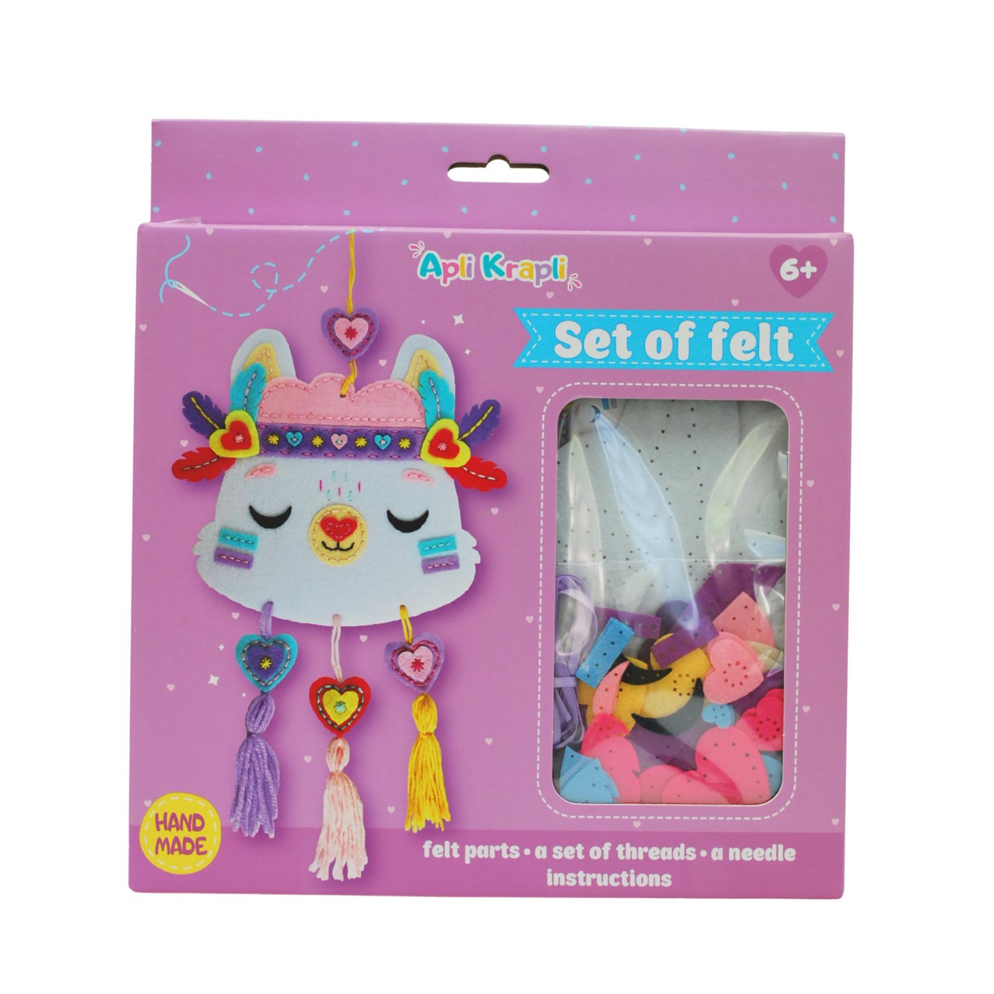APLI Krapli - APLI Krapli Felt Wall Flag Sewing Kit Lama Precut Felt Thread & Safe Needle Ages 6+