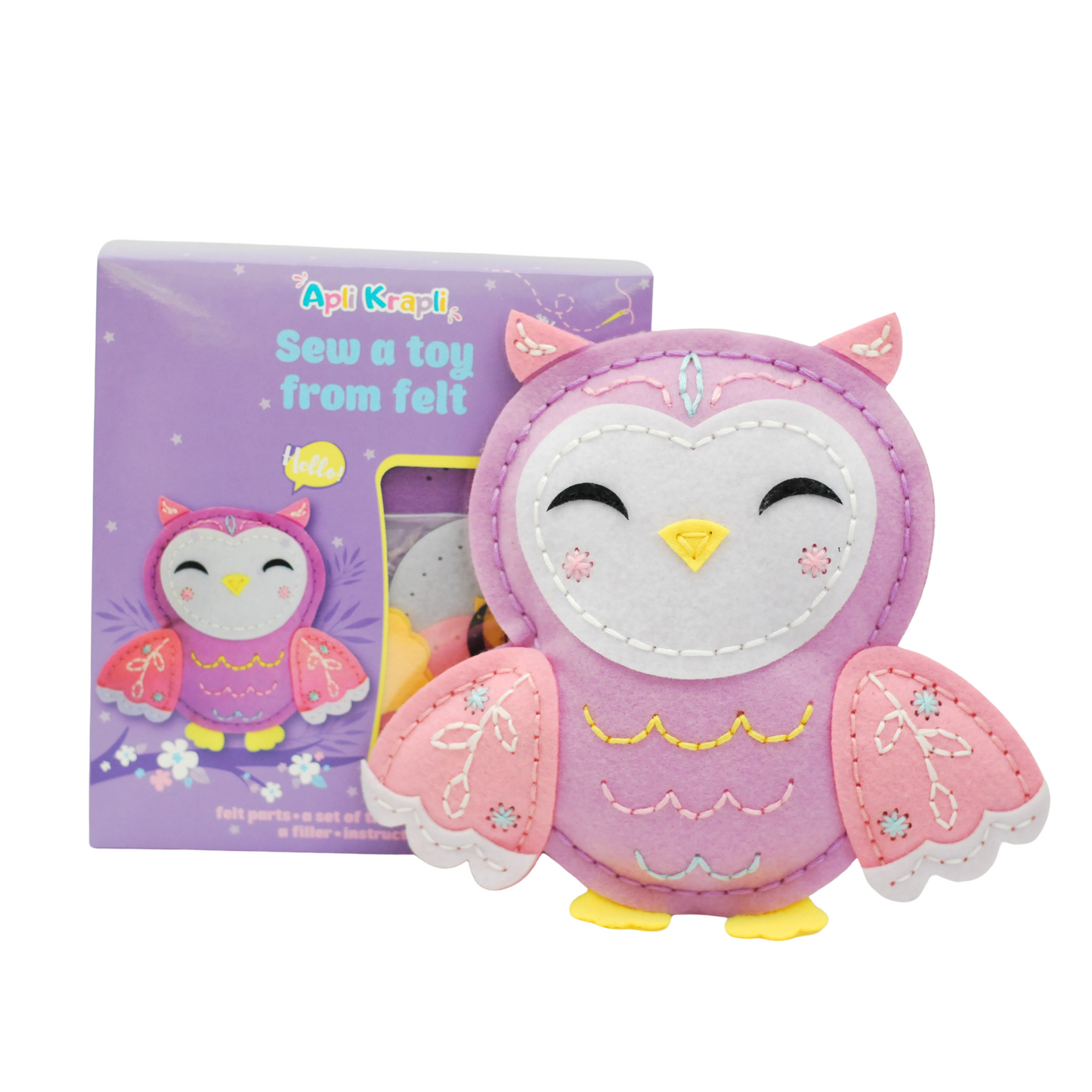 APLI Krapli - APLI Krapli Sewyourself Felt Toy Kit Owl Precut Felt Stuffing Thread & Safe Needle Ages 6+