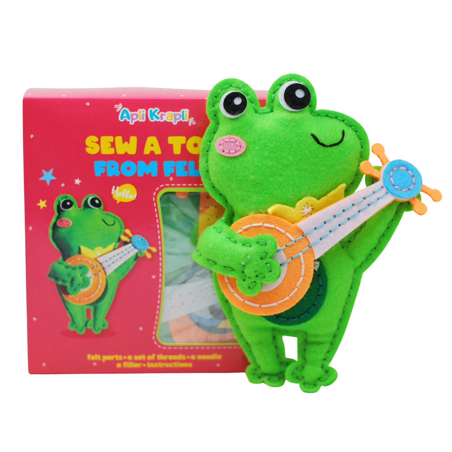 APLI Krapli - APLI Krapli Sewyourself Felt Toy Kit Frog Precut Felt Stuffing Thread & Safe Needle Ages 6+