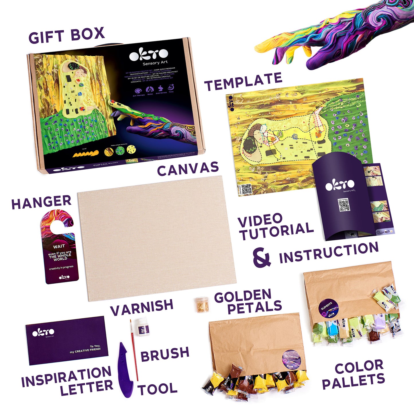OKTO Sensory Art 3D Painting “The Kiss” – 11.8” x 15.7” Canvas Kit