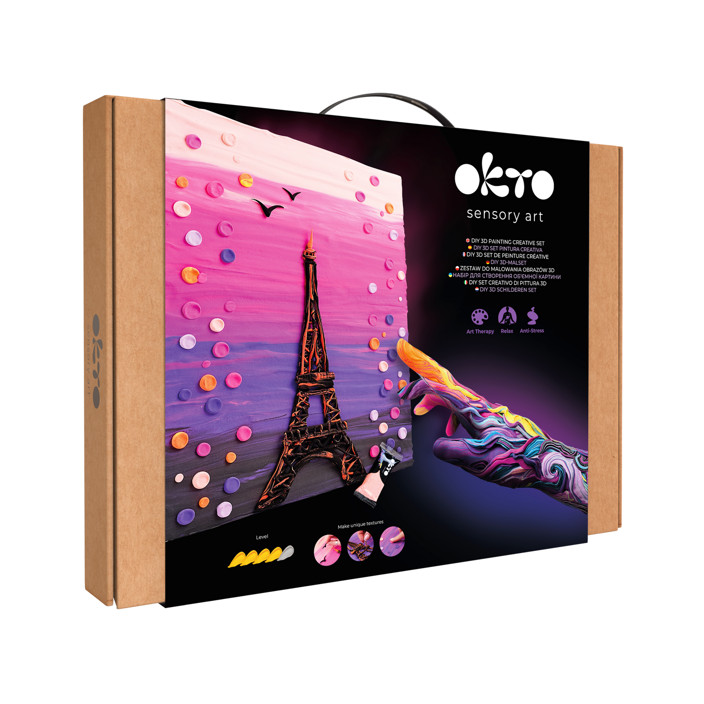 OKTO 3D Clay Painting — Paris Skyline  (≈16×12 in) — Ages 14+
