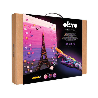OKTO 3D Clay Painting — Paris Skyline  (≈16×12 in) — Ages 14+