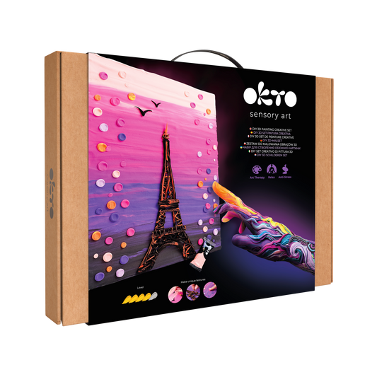 OKTO 3D Clay Painting — Paris Skyline  (≈16×12 in) — Ages 14+