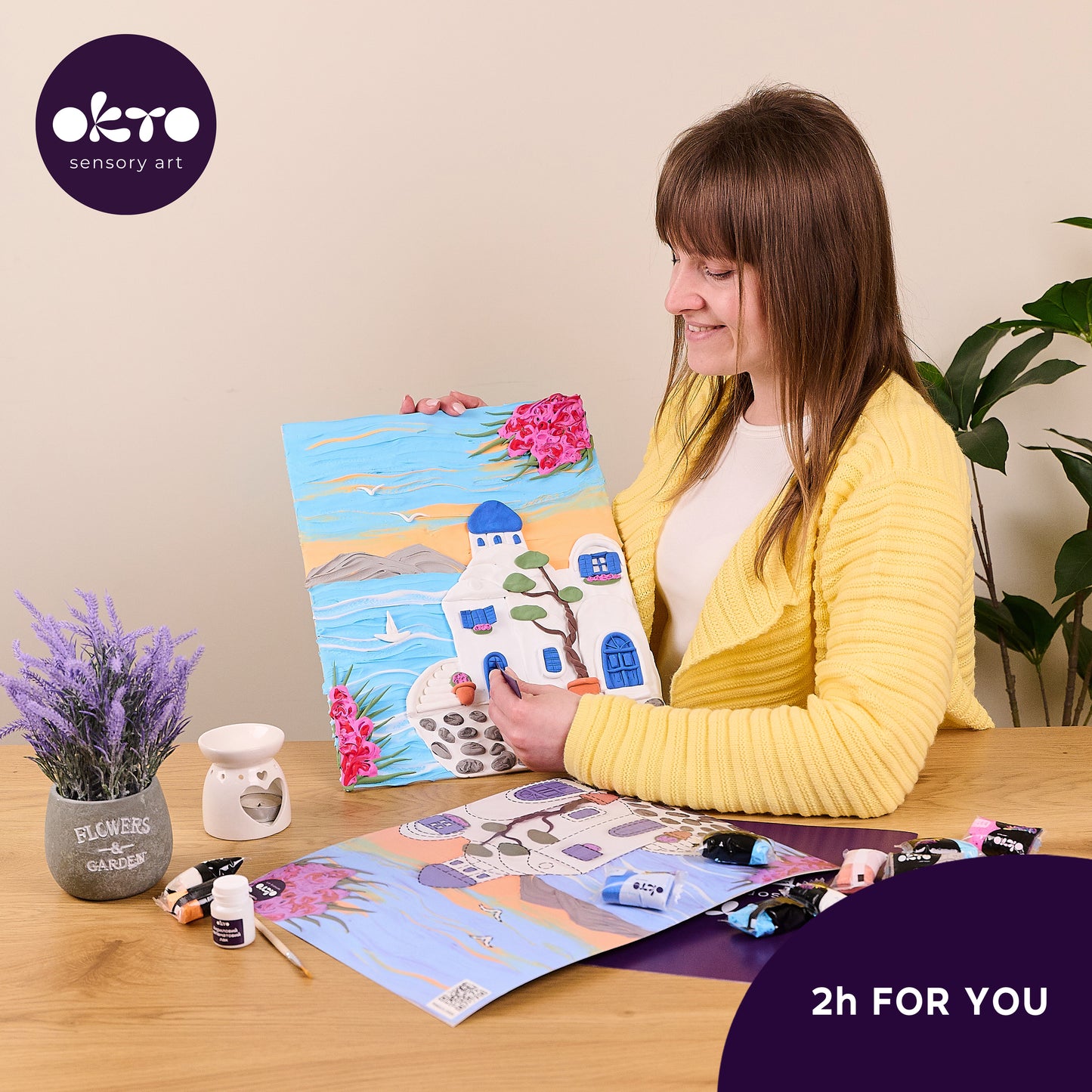 OKTO 3D Clay Painting — Santorini  (≈16×12 in) — Ages 14+