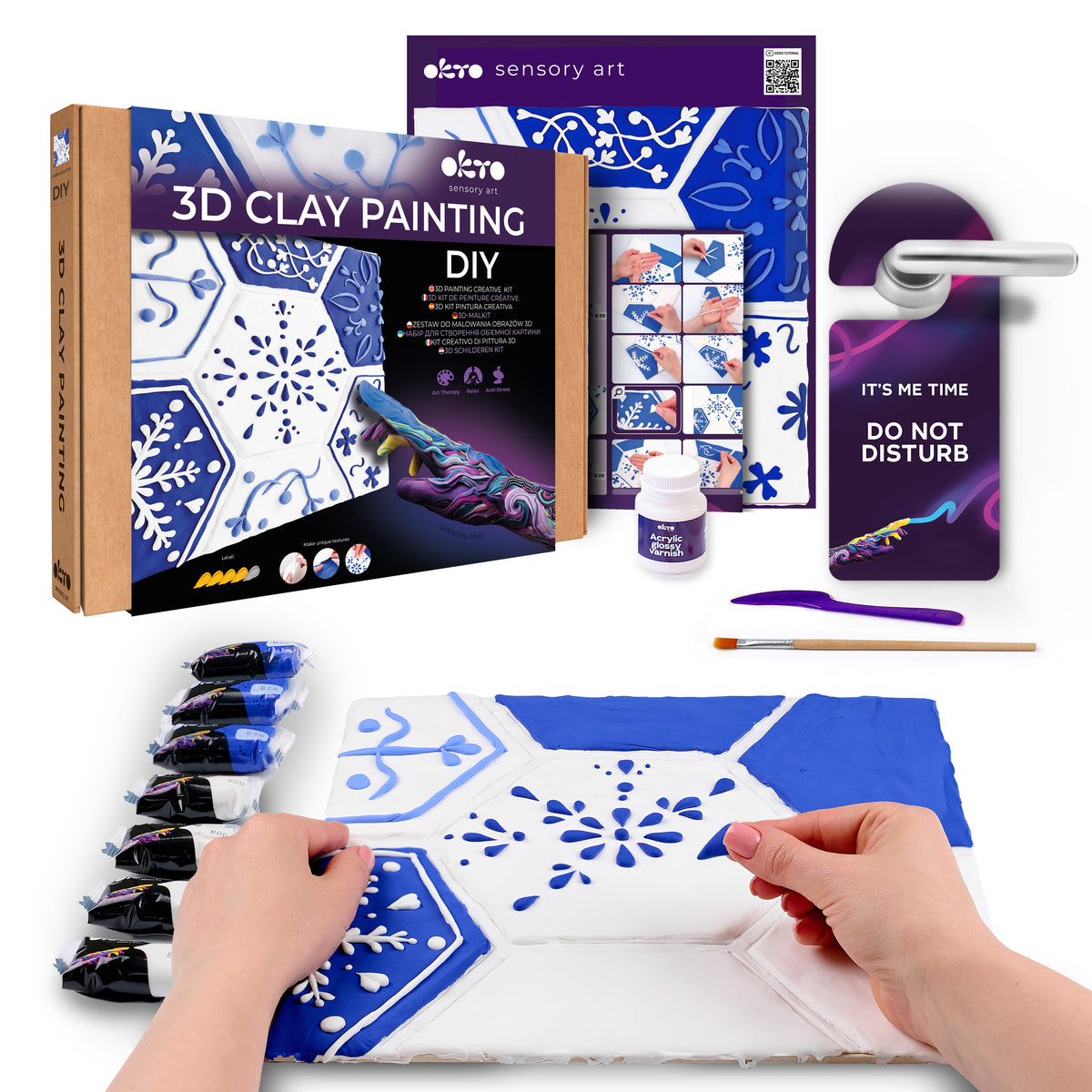 OKTO 3D Clay Painting — Tiles Lisbon Azulejos  (≈16×12 in) — Ages 14+