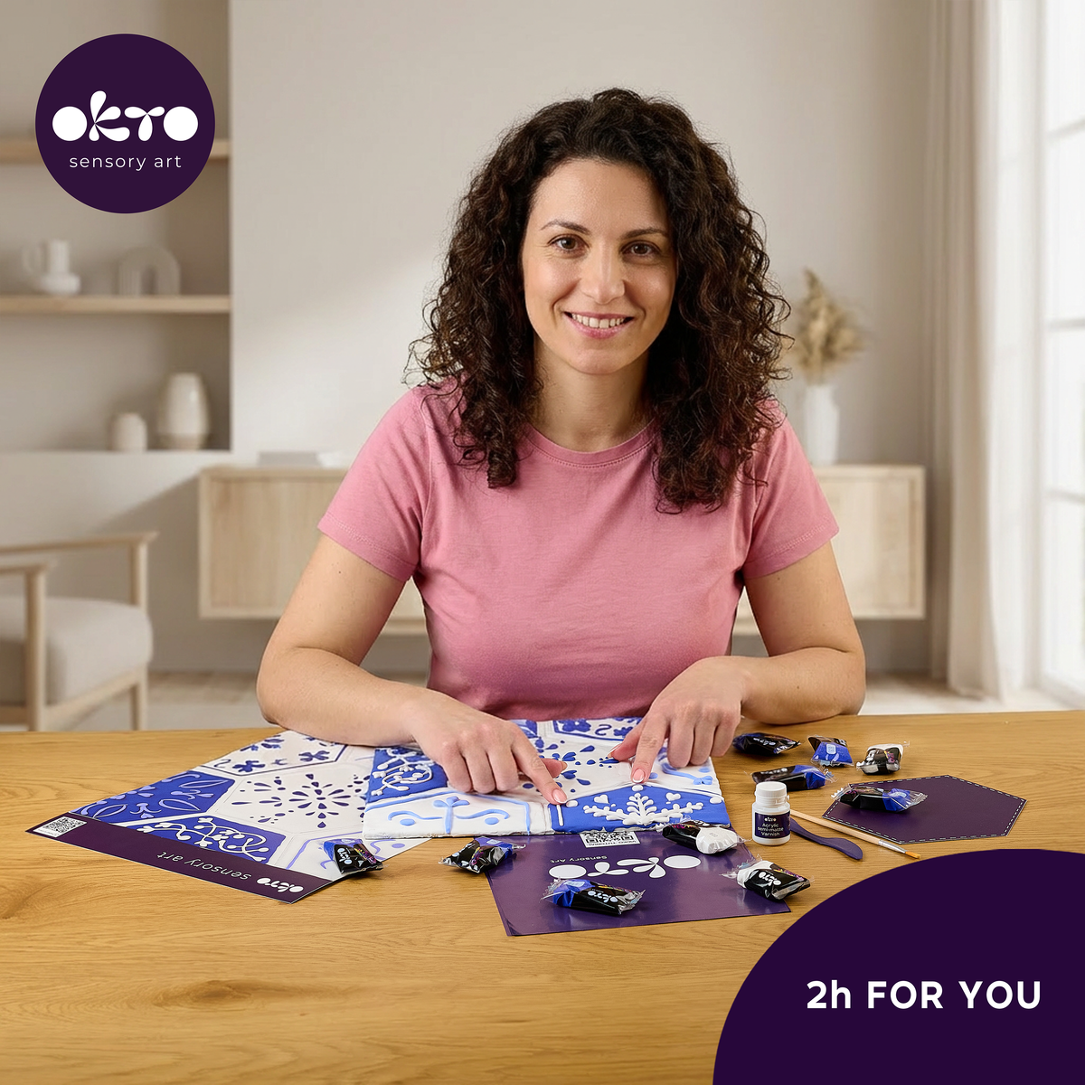 OKTO 3D Clay Painting — Tiles Lisbon Azulejos  (≈16×12 in) — Ages 14+