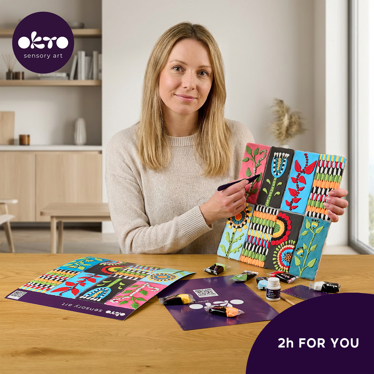 OKTO 3D Clay Painting — Tiles Patchwork Garden (≈16×12 in) — Ages 14+