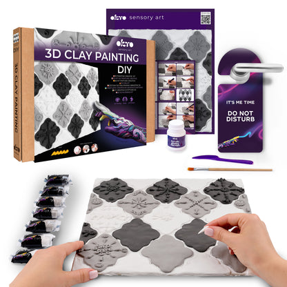 OKTO 3D Clay Painting — Tiles Monochrome Harmony (≈16×12 in) — Ages 14+