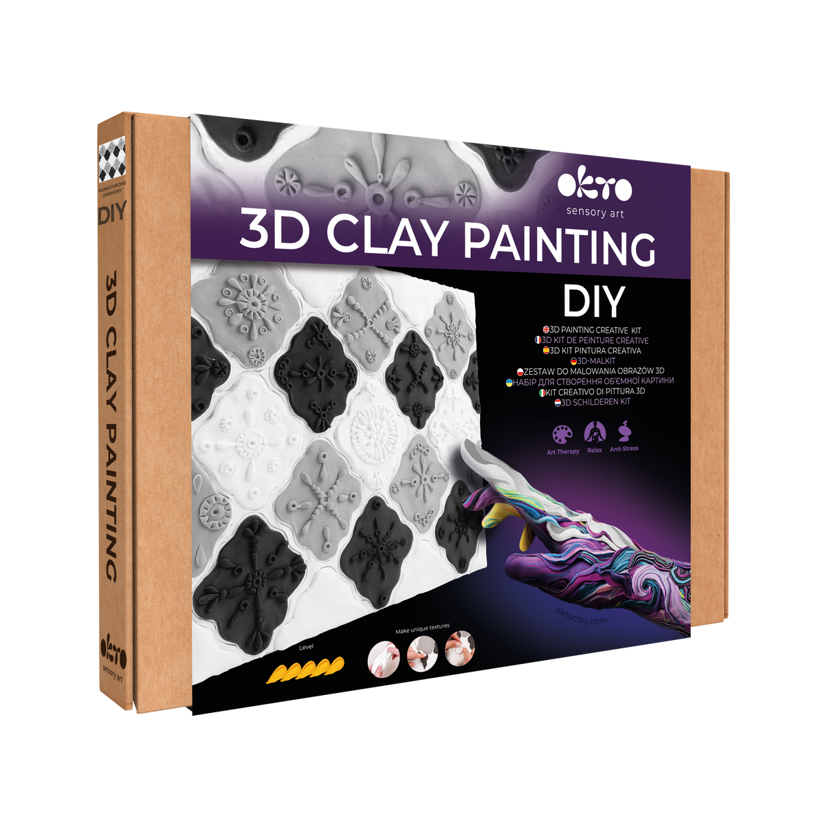 OKTO 3D Clay Painting — Tiles Monochrome Harmony (≈16×12 in) — Ages 14+