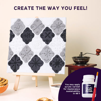 OKTO 3D Clay Painting — Tiles Monochrome Harmony (≈16×12 in) — Ages 14+