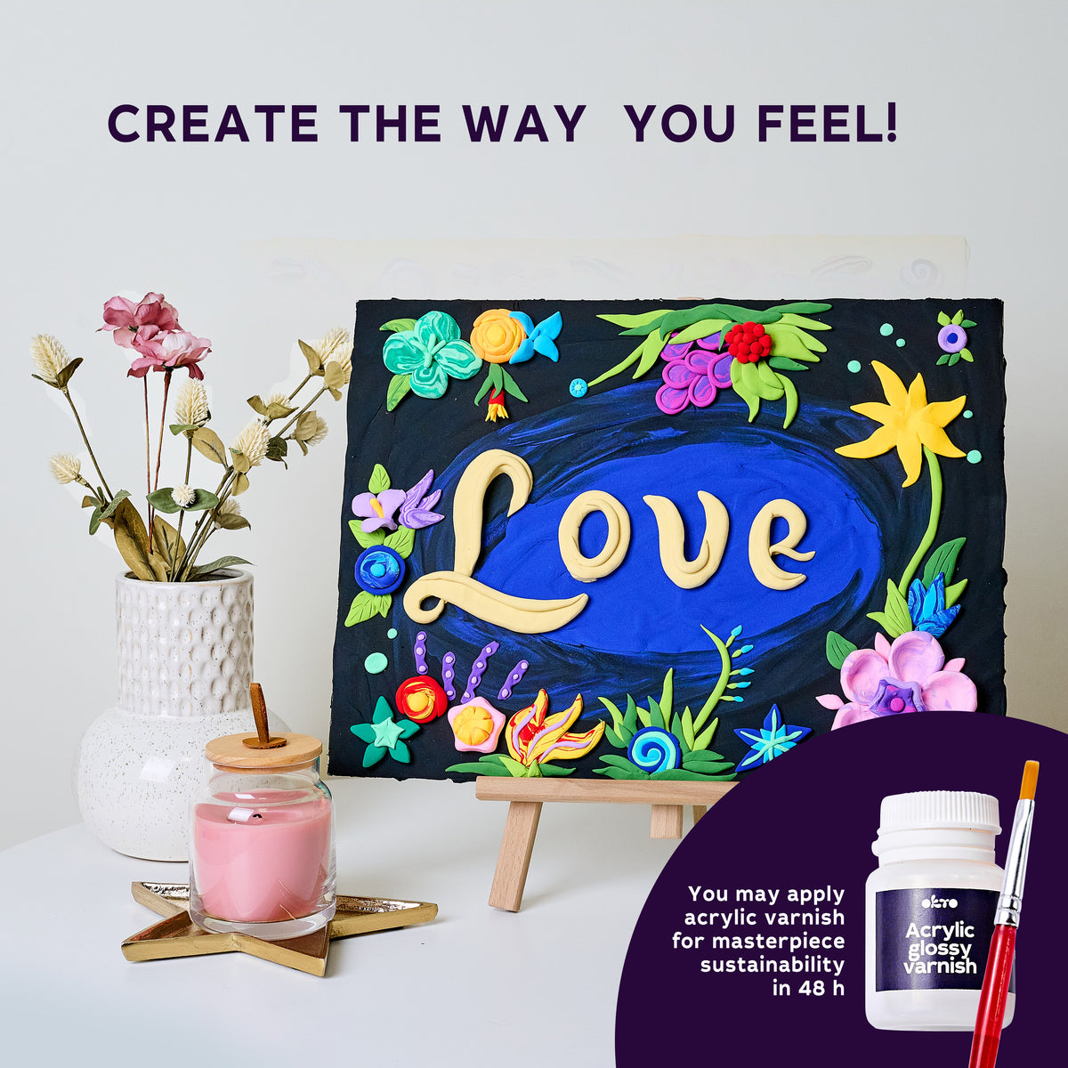 OKTO 3D Clay Painting — Lettering Love (≈16×12 in) — Ages 14+