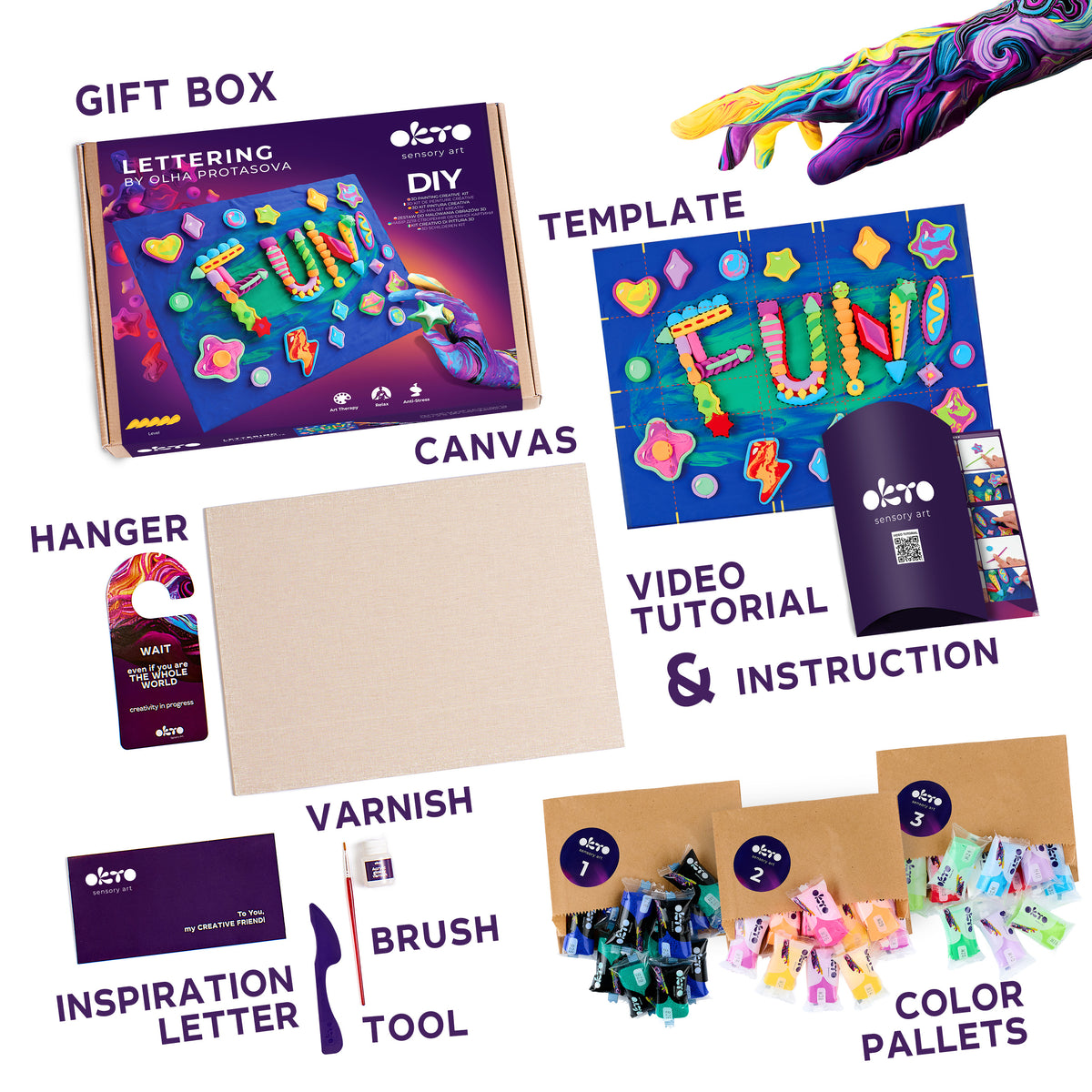 OKTO 3D Clay Painting — Lettering Fun (≈16×12 in) — Ages 14+