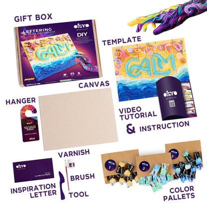 OKTO 3D Clay Painting — Lettering Calm (≈16×12 in) — Ages 14+