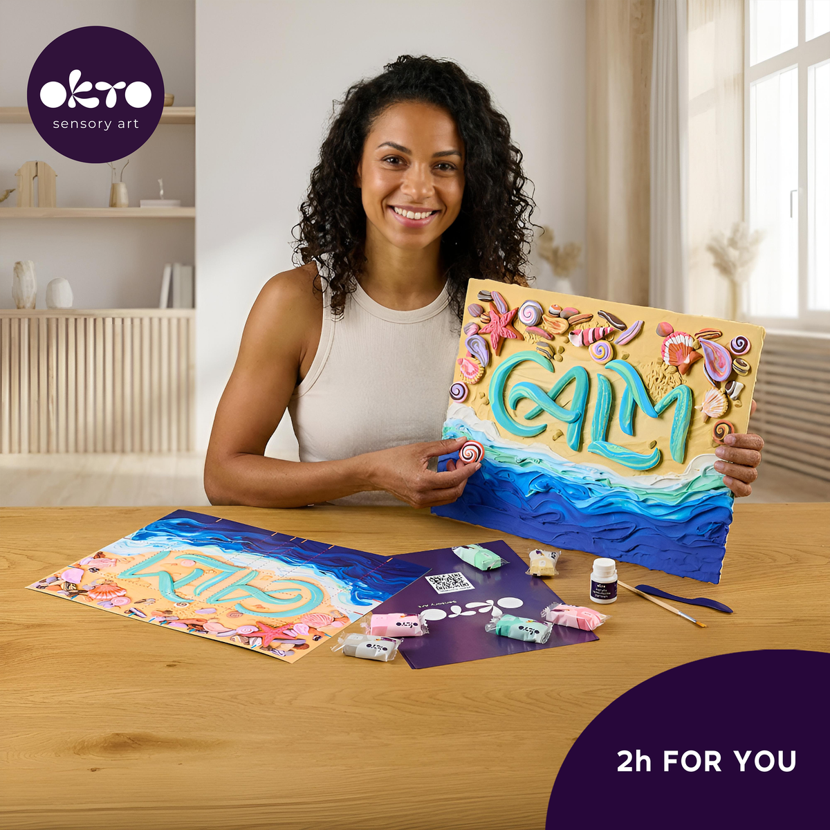 OKTO 3D Clay Painting — Lettering Calm (≈16×12 in) — Ages 14+