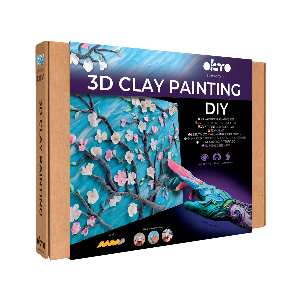 OKTO 3D Clay Painting — Branches with Almond Blossom  (≈16×12 in) — Ages 14+