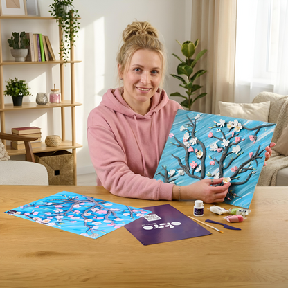OKTO 3D Clay Painting — Branches with Almond Blossom  (≈16×12 in) — Ages 14+