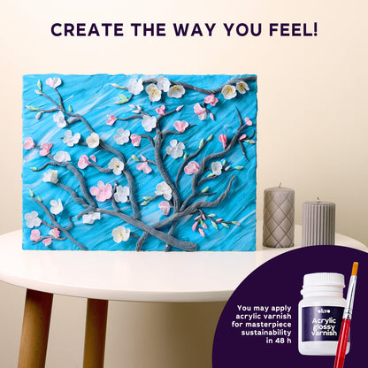 OKTO 3D Clay Painting — Branches with Almond Blossom  (≈16×12 in) — Ages 14+