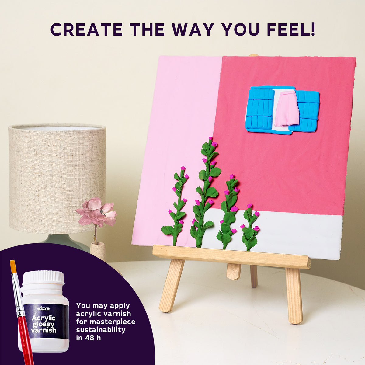 OKTO 3D Clay Painting — Window collection Pink Morning (≈16×12 in) — Ages 14+