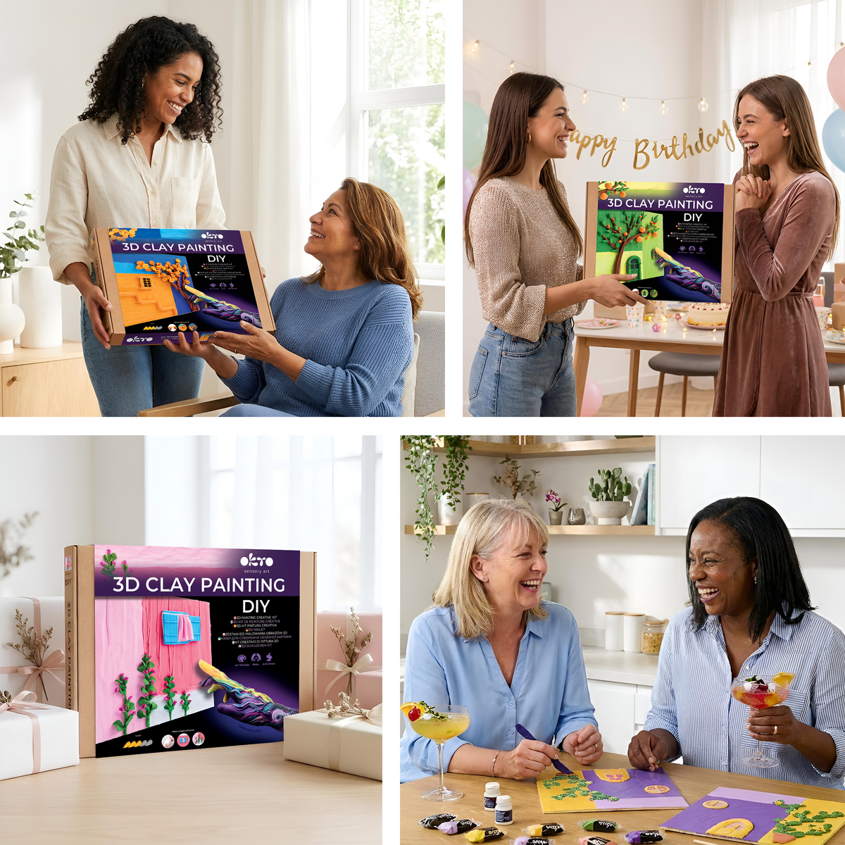 OKTO 3D Clay Painting — Window collection Pink Morning (≈16×12 in) — Ages 14+
