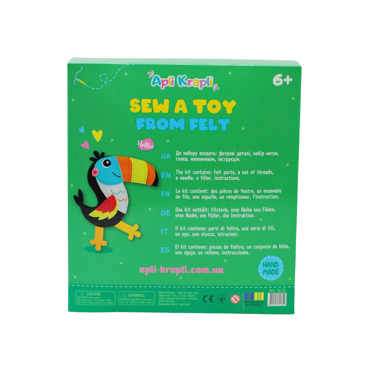 APLI Krapli - APLI Krapli Sewyourself Felt Toy Kit Toucan Precut Felt Stuffing Thread & Safe Needle Ages 6+
