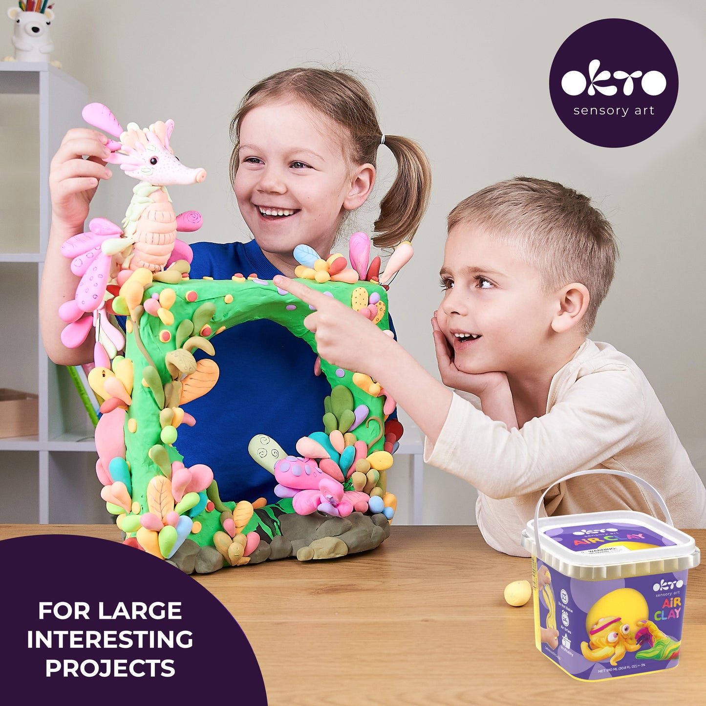 OKTO Air Dry Clay Bucket, 910 ml (31 fl oz) — Purple — Ages 8+