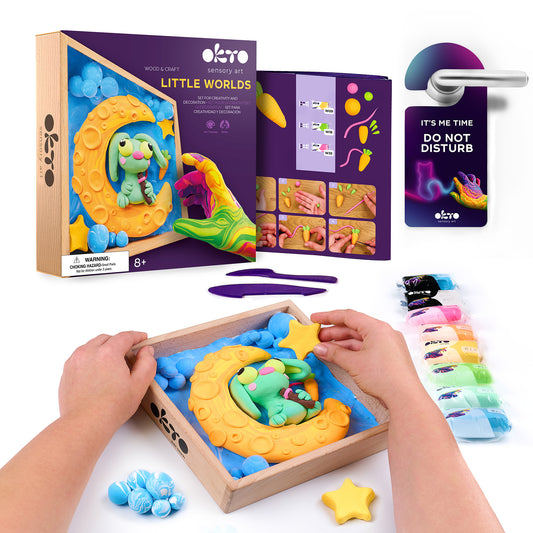OKTO Little Worlds — Bunny on the Moon — Foam Air‑Dry Clay Wooden Art Kit (~8.3″ Square) — Ages 8+