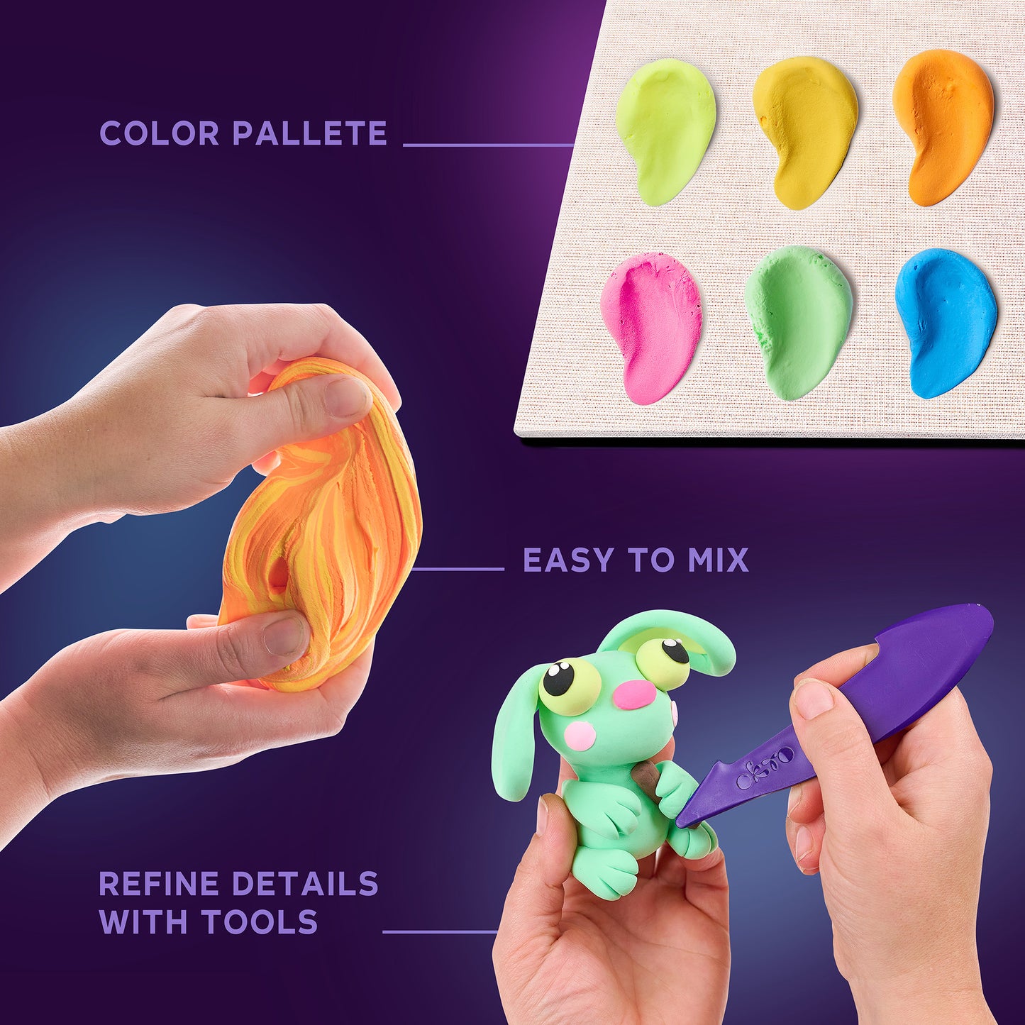 OKTO Little Worlds — Bunny on the Moon — Foam Air‑Dry Clay Wooden Art Kit (~8.3″ Square) — Ages 8+