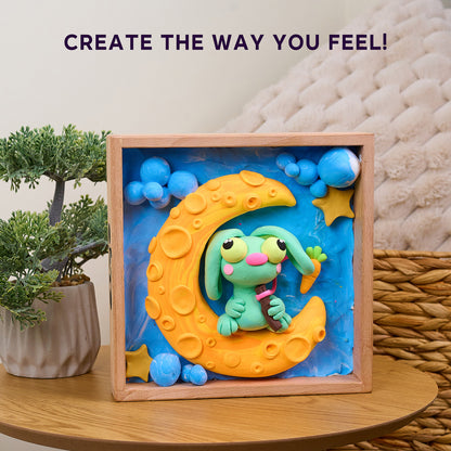 OKTO Little Worlds — Bunny on the Moon — Foam Air‑Dry Clay Wooden Art Kit (~8.3″ Square) — Ages 8+