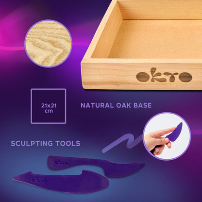 OKTO Little Worlds — Bat — Foam Air‑Dry Clay Wooden Art Kit (~8.3″ Square) — Ages 8+