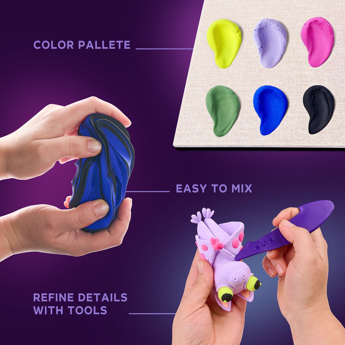 OKTO Little Worlds — Bat — Foam Air‑Dry Clay Wooden Art Kit (~8.3″ Square) — Ages 8+