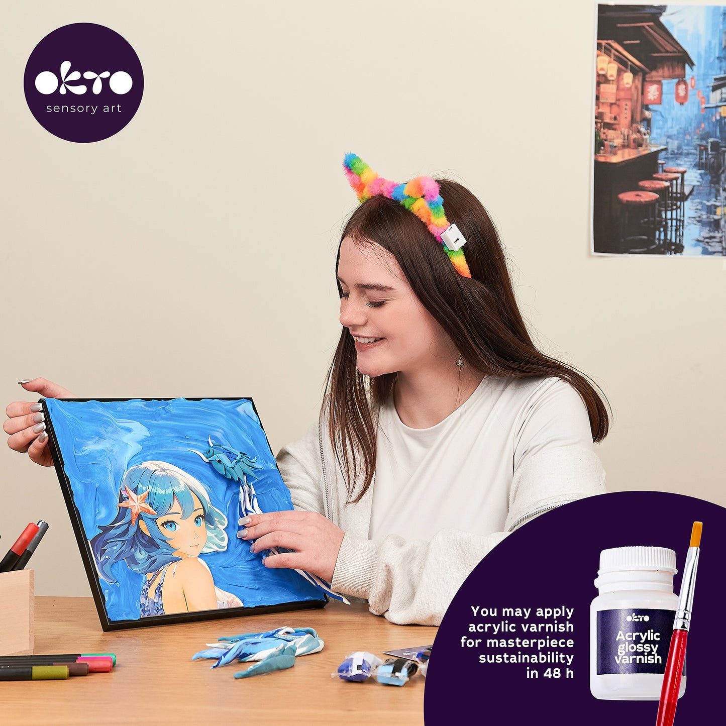 OKTO Manga Elements — Water — 3D Clay Canvas Kit (11.8×15.7 in) — Ages 10+