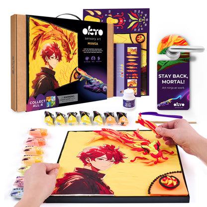 OKTO Manga Elements — Fire — 3D Clay Canvas Kit (11.8×15.7 in) — Ages 10+