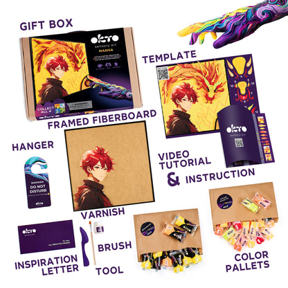 OKTO Manga Elements — Fire — 3D Clay Canvas Kit (11.8×15.7 in) — Ages 10+
