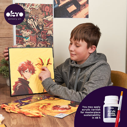 OKTO Manga Elements — Fire — 3D Clay Canvas Kit (11.8×15.7 in) — Ages 10+