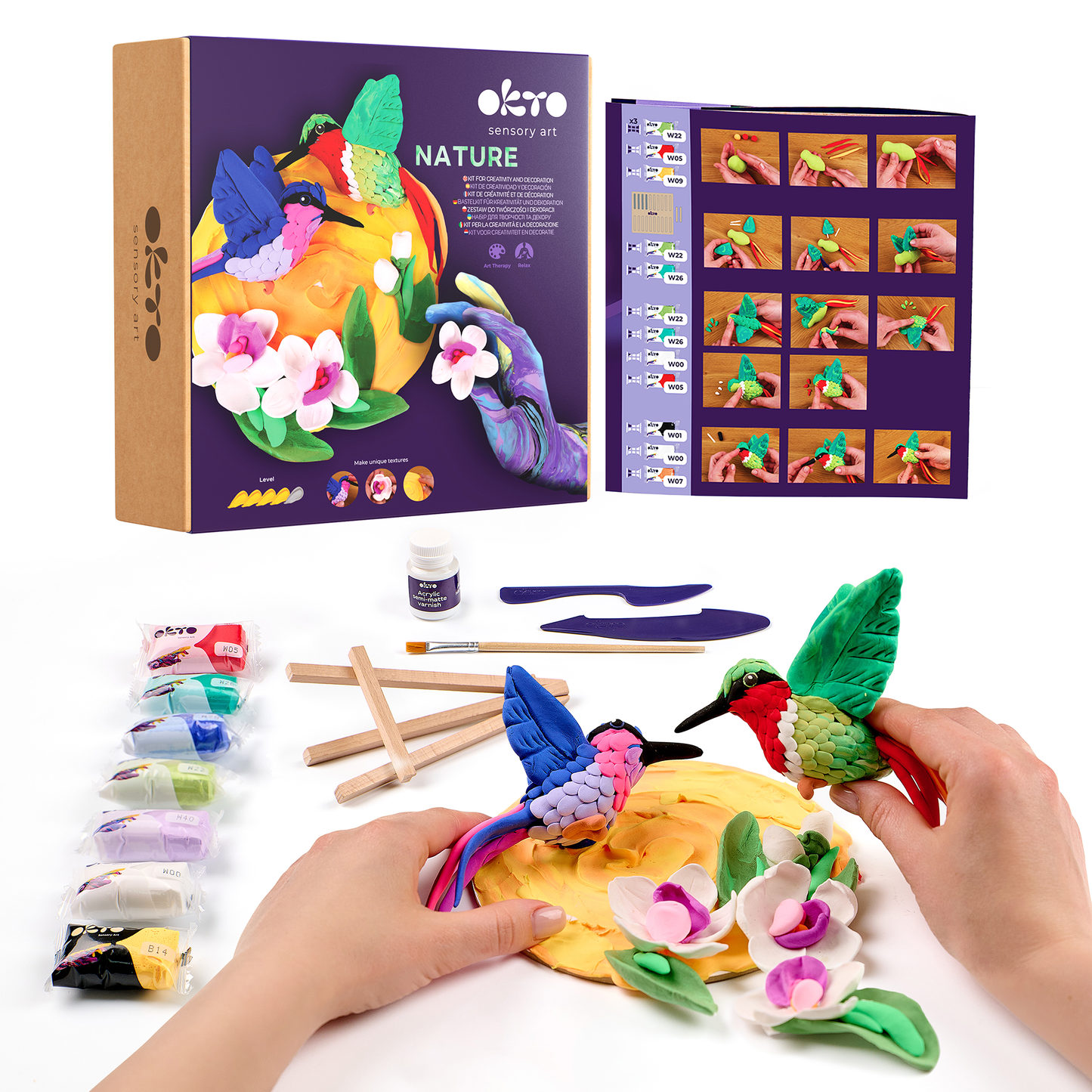 OKTO Air-Dry Clay 3D Painting Kit – 3D Hummingbirds (11.4 x 11.4 in)