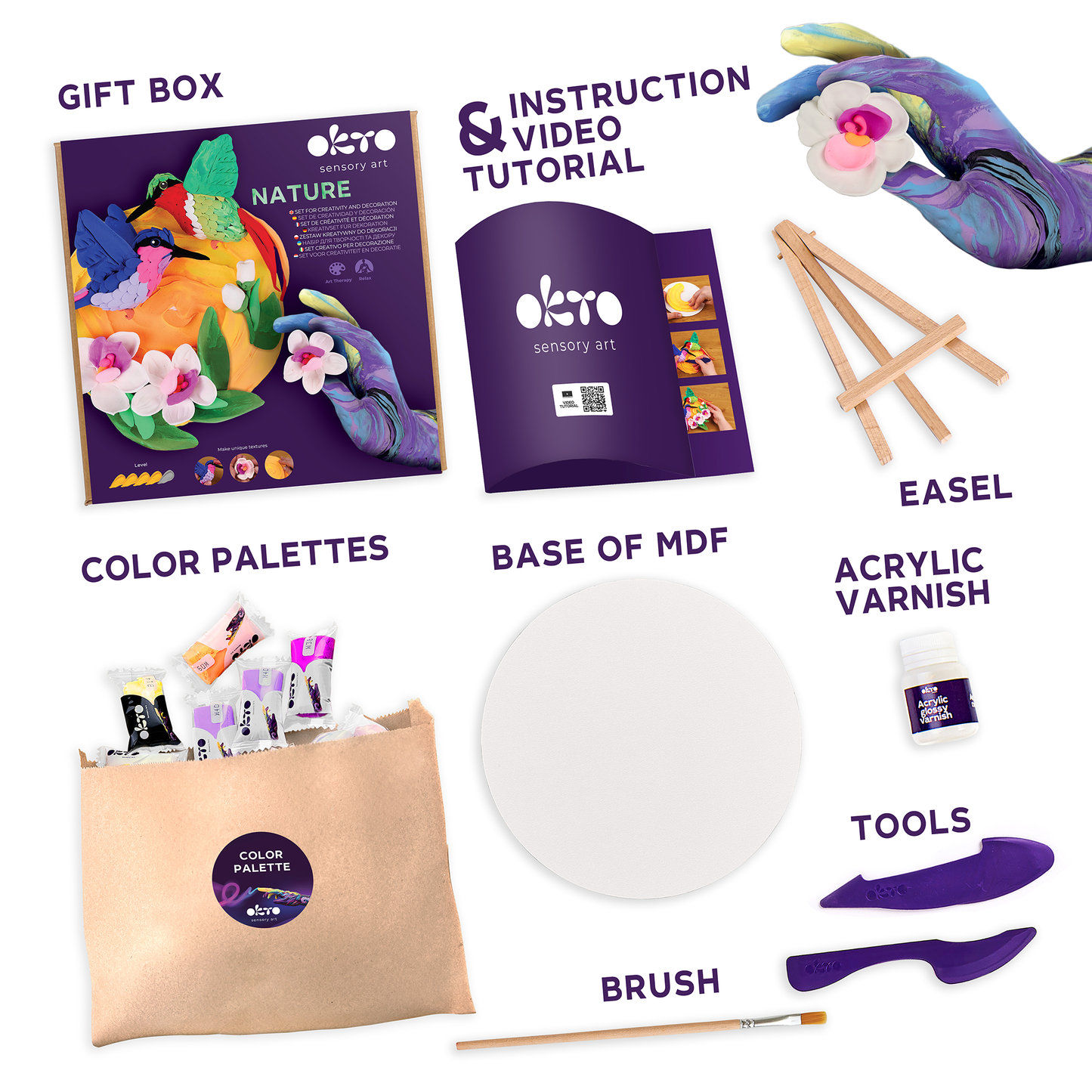 OKTO Air-Dry Clay 3D Painting Kit – 3D Hummingbirds (11.4 x 11.4 in)