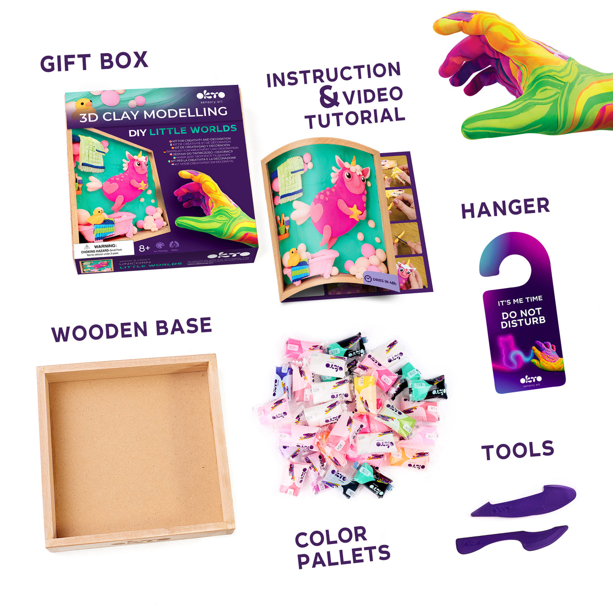 OKTO Little Worlds — Unicorn — Foam Air‑Dry Clay Wooden Art Kit (~8.3″ Square) — Ages 8+ (Copy)