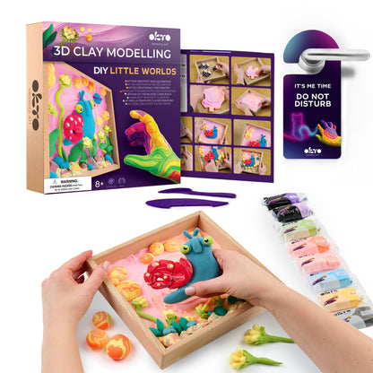 OKTO Little Worlds — Snail — Foam Air‑Dry Clay Wooden Art Kit (~8.3″ Square) — Ages 8+