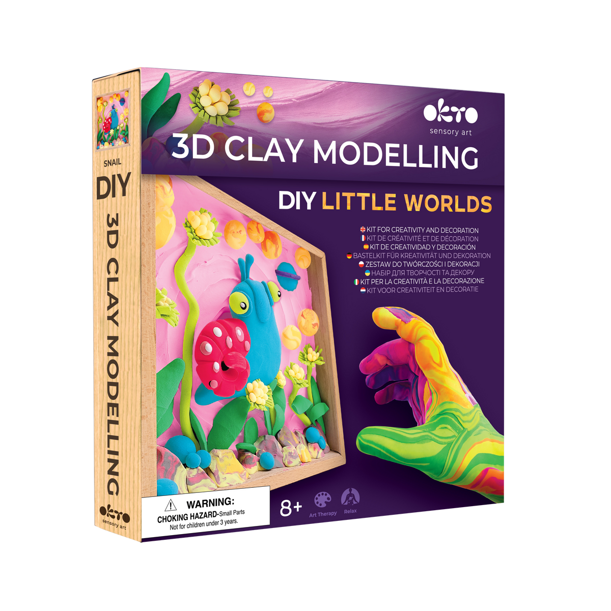 OKTO Little Worlds — Snail — Foam Air‑Dry Clay Wooden Art Kit (~8.3″ Square) — Ages 8+