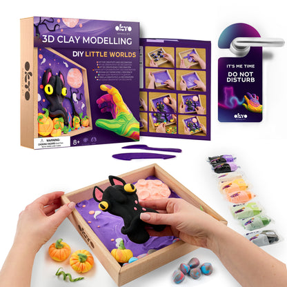 OKTO Little Worlds — Ghost Cat — Foam Air‑Dry Clay Wooden Art Kit (~8.3″ Square) — Ages 8+